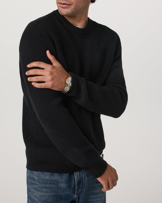 Denver Waffle Crew Sweater Men's Black Wool Sweater | Vuori onsale