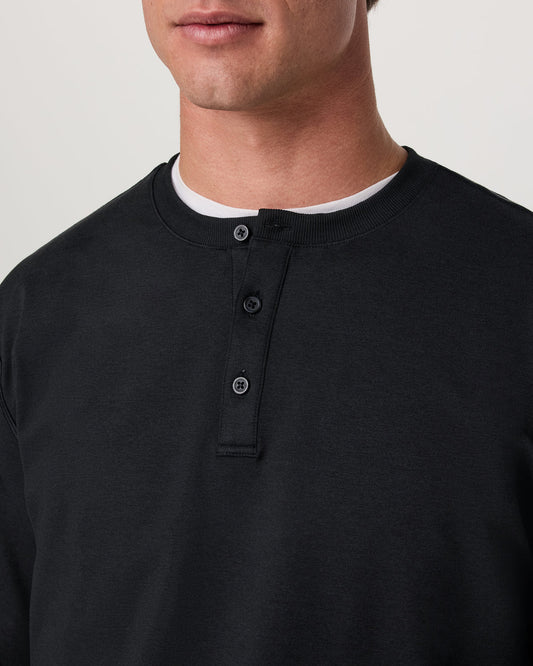 Long Sleeve Coronado Henley - Relaxed Black Heather | Vuori for sale