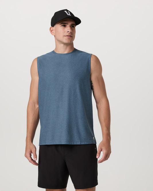 Strato Muscle Tee Men's Pool Blue Heather Tank Top | Vuori for sale