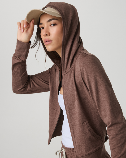 Halo Mini Full Zip Hoodie Women's Sable Heather Hoodie | Vuori sale