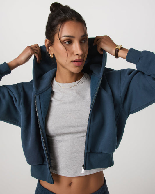 Restore Mini Full Zip Hoodie Ocean Blue Oversized Hoodie | Vuori sale