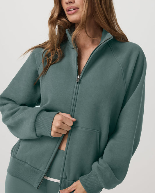 Restore Double Zip Sweatshirt Agate Green Full-Zip Fleece | Vuori outlet