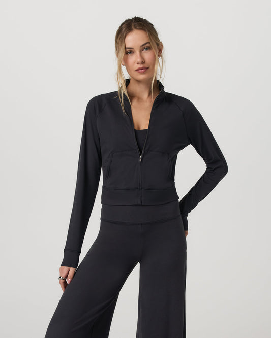 Halo Mini Track Jacket Women's Solid Black Cropped Zip-Up | Vuori shop