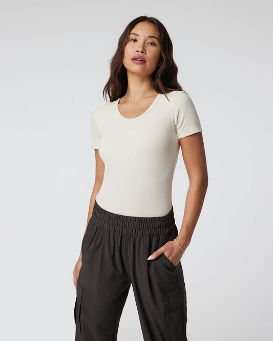 Short Sleeve Pose Bodysuit Milkweed Ribbed Bodysuit | Vuori discount