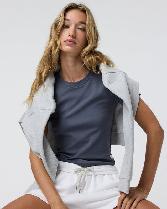 Pose Fitted Tee Women's Azure Rib Top | Vuori onsale