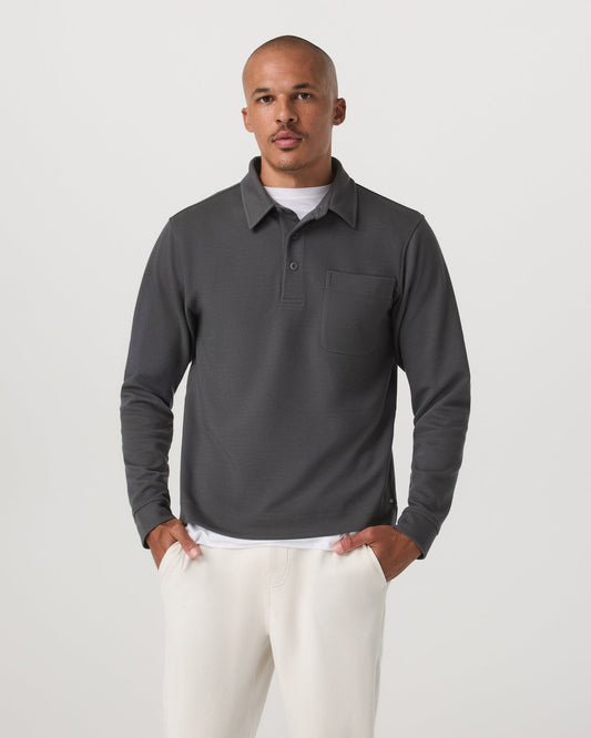 Long Sleeve Waffle Polo Men's Dark Pewter Polo Shirt | Vuori outlet