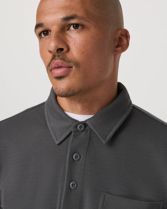 Long Sleeve Waffle Polo Men's Dark Pewter Polo Shirt | Vuori outlet