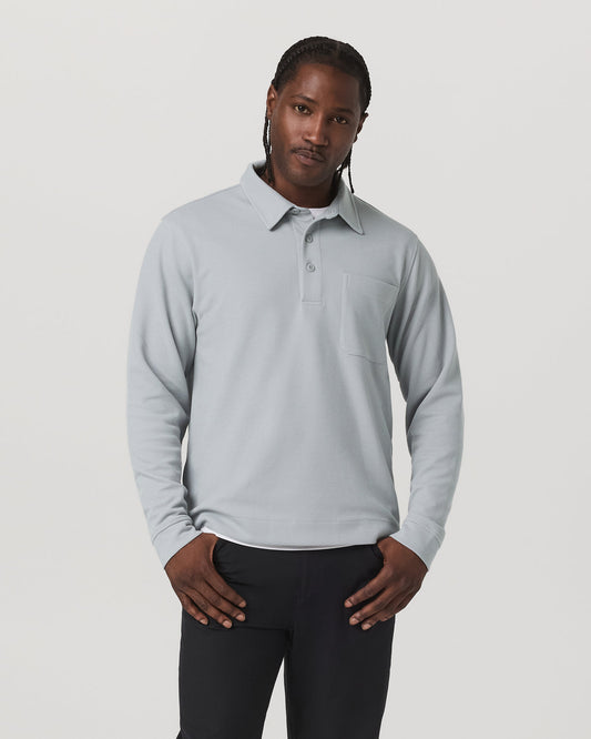 Long Sleeve Waffle Polo Men's Sea Fog Polo Shirt | Vuori for sale