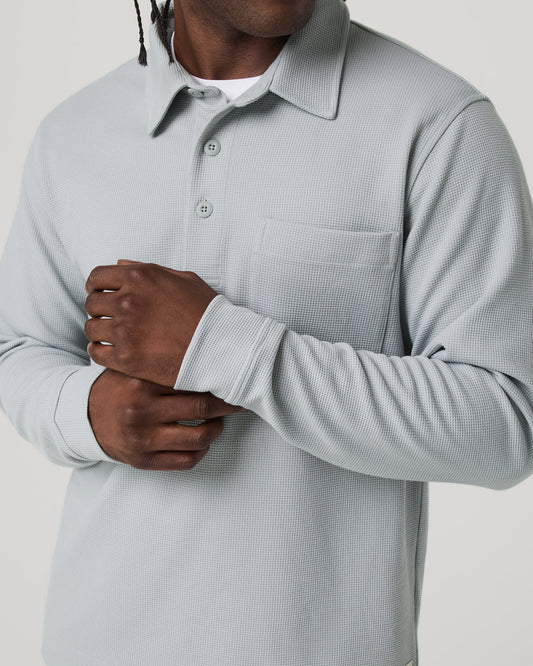 Long Sleeve Waffle Polo Men's Sea Fog Polo Shirt | Vuori for sale