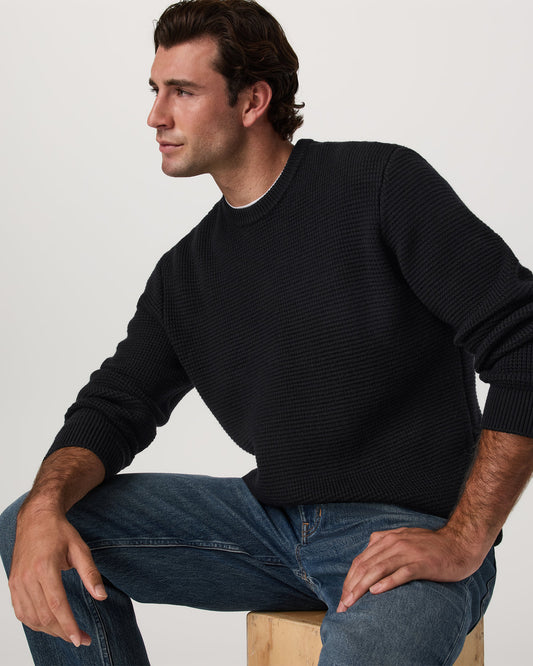 Denver Waffle Crew Sweater Men's Black Wool Sweater | Vuori onsale