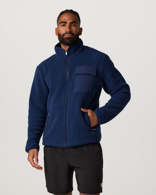 Alpine Fleece Full Zip Men's Blue Coast Mock Neck Jacket | Vuori for sale
