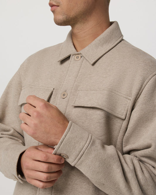 Seaside Shirt Jacket Men's Acorn Heather Fleece Jacket | Vuori shop
