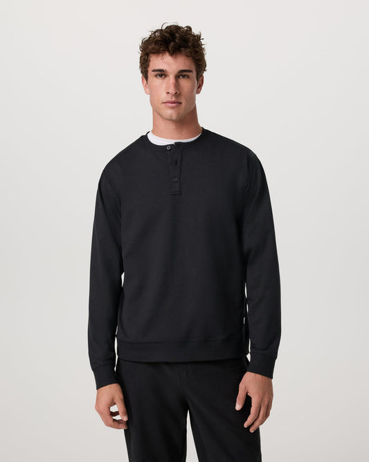 Long Sleeve Coronado Henley - Relaxed Black Heather | Vuori for sale