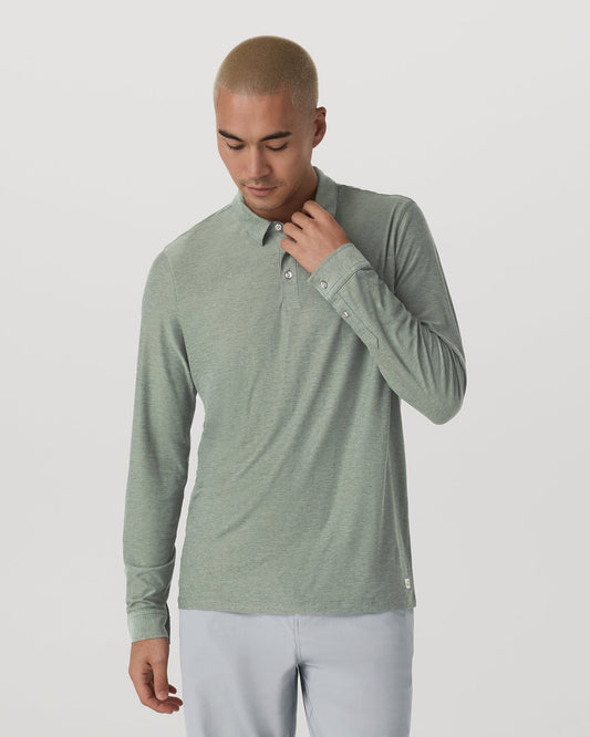 Long Sleeve Strato Tech Polo Men's Thyme Heather Shirt | Vuori online