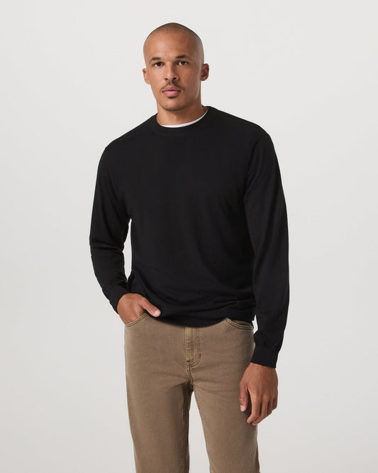 Merino Fine Gauge Wool Sweater Men's Black Sweater | Vuori for sale