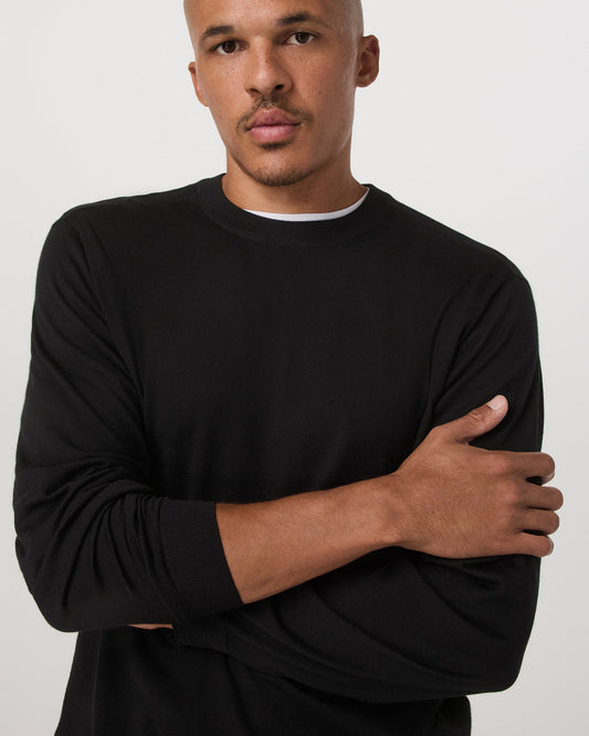 Merino Fine Gauge Wool Sweater Men's Black Sweater | Vuori for sale