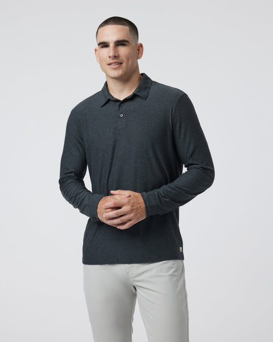 Long Sleeve Strato Tech Polo Charcoal Heather | Vuori for sale