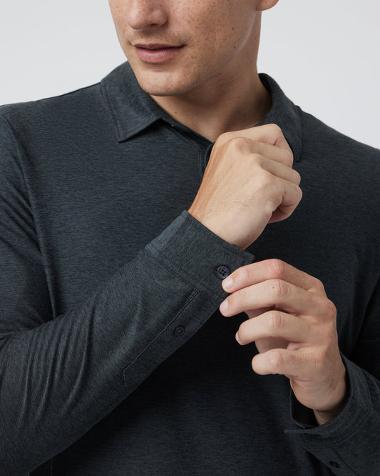 Long Sleeve Strato Tech Polo Charcoal Heather | Vuori for sale