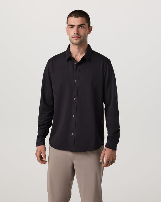 Long Sleeve Knit Oxford Button Down Men's Black Shirt | Vuori outlet
