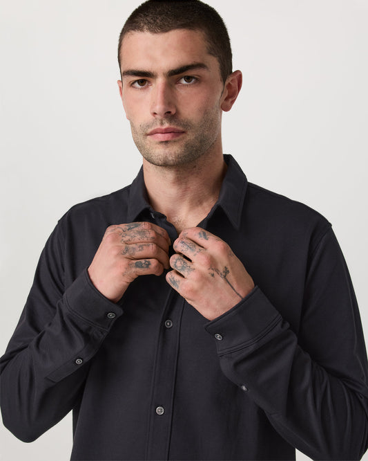Long Sleeve Knit Oxford Button Down Men's Black Shirt | Vuori outlet