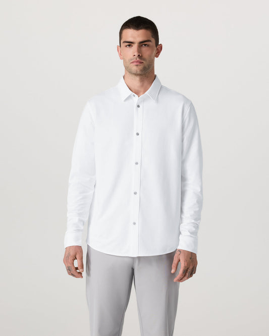 Long Sleeve Knit Oxford Button Down Men's White Shirt | Vuori shop