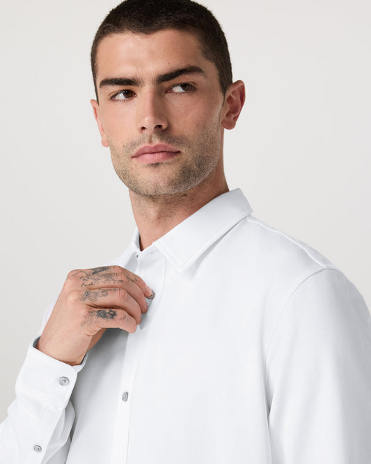 Long Sleeve Knit Oxford Button Down Men's White Shirt | Vuori shop