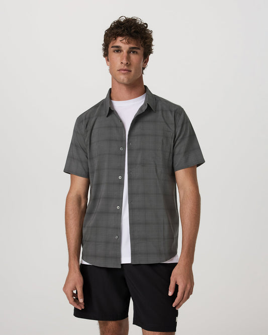 Men's Short Sleeve Plaid Button Down Shirt Dark Pewter | Vuori discount