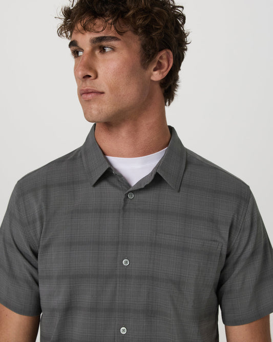 Men's Short Sleeve Plaid Button Down Shirt Dark Pewter | Vuori discount