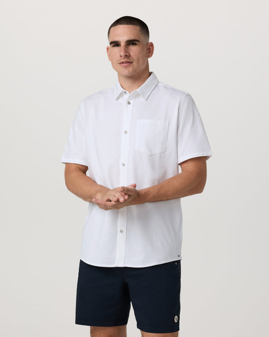 Short Sleeve Knit Oxford Button Down - Classic Fit White | Vuori sale