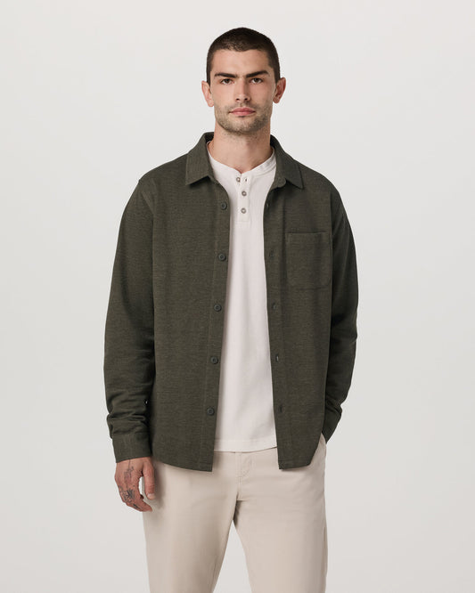 Jeffreys Overshirt Men's Olive Heather Button-Up Shirt | Vuori discount