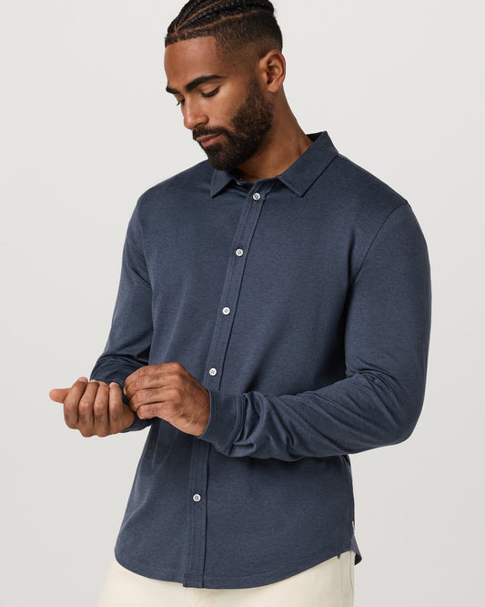 Men's Long Sleeve Ponto Button Down Azure Heather | Vuori discount