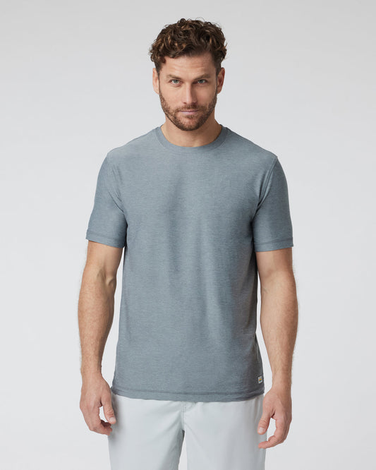 Strato Tech Tee Dusty Blue Heather Workout Shirt | Vuori for sale
