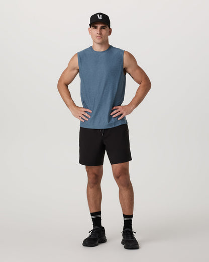 Strato Muscle Tee Men's Pool Blue Heather Tank Top | Vuori for sale