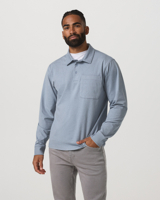 Men's Long Sleeve Coronado Rugby Shirt Blue Dusk Heather | Vuori for sale